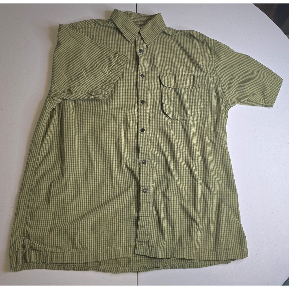 WRANGLER Men's Large Green Black Check Short Sleeve Fishing Shirt -1084 - Picture 3 of 8